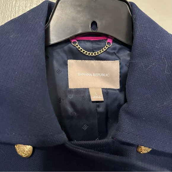 Women's Navy and Black Double-Breasted Coat Banana Republic Large Fall Cozy - Picture 4 of 4